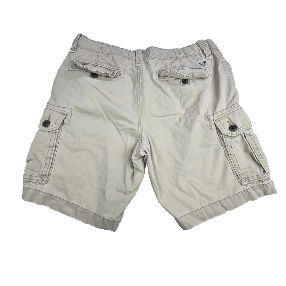 American Eagle Men's Cargo Shorts Khaki Size 36x9 Y2k Style Distressed - Picture 2 of 12